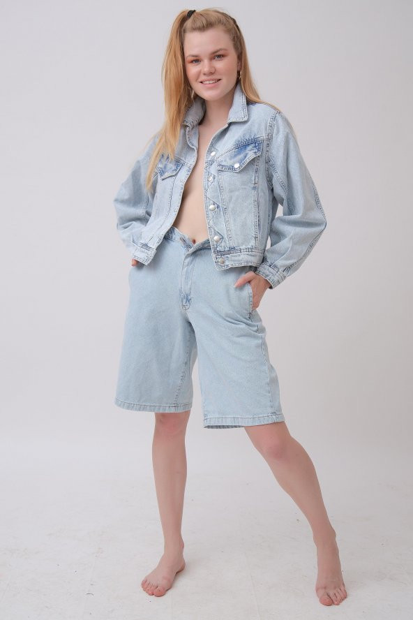 HerTon Önü Çıtçıtlı Cepli Kot Ceket 117-0218 - 5