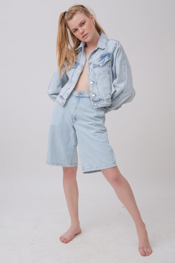 HerTon Önü Çıtçıtlı Cepli Kot Ceket 117-0218 - 6