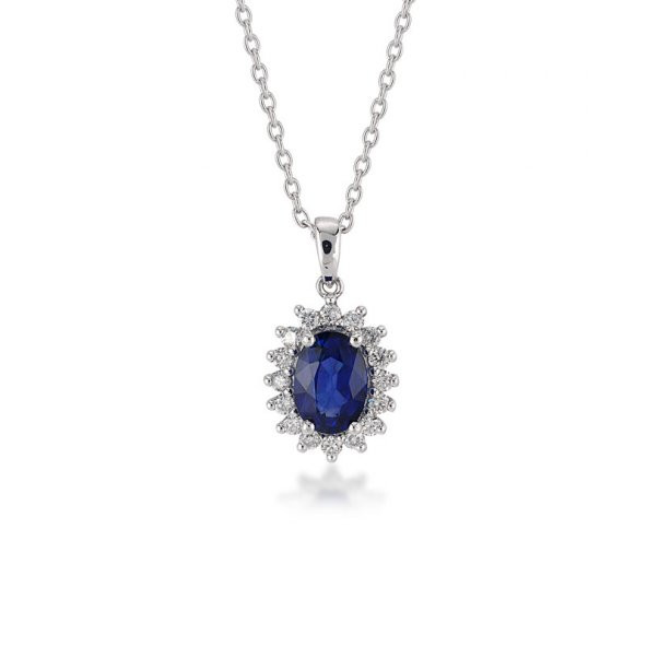 0.24ct Pırlantalı Oval Safir Taşlı Kolye