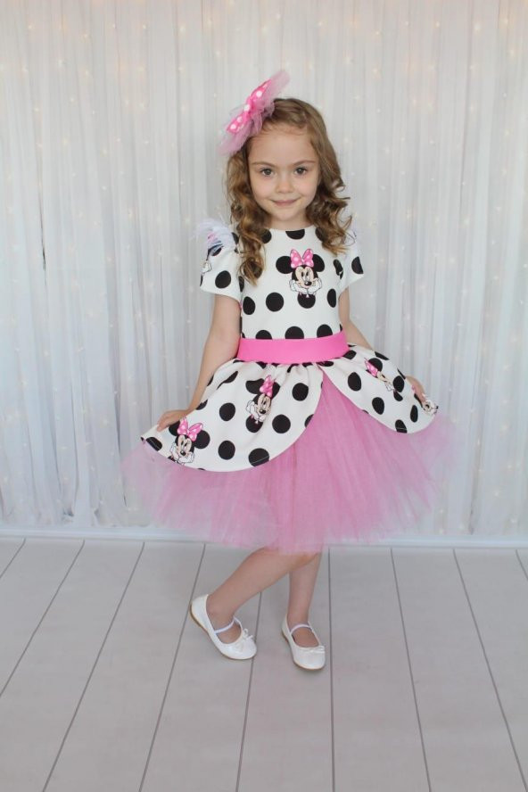 Kız Çocuk Puantiyeli Minnie Mouse Elbise