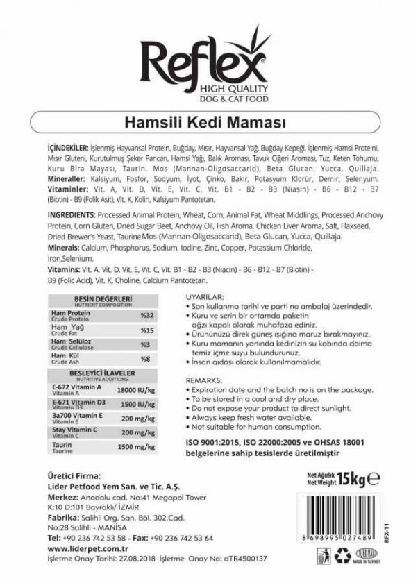 Reflex Ancuez Hamsili Kedi Maması 1 kg AÇIK - 3