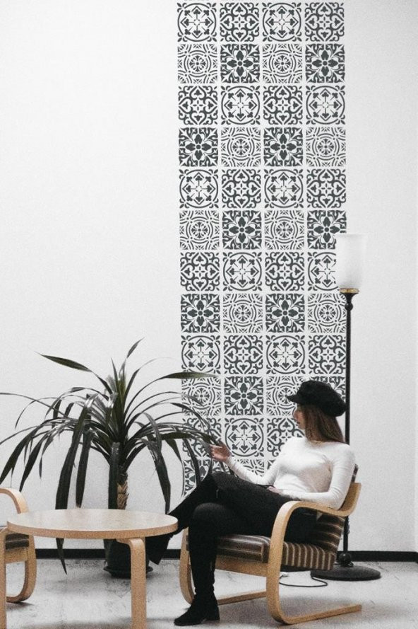 Karo1 Stencil Boyama şablonu 30x30 cm, Duvar Stencil, Fayans Stencil, Mobilya Stencil