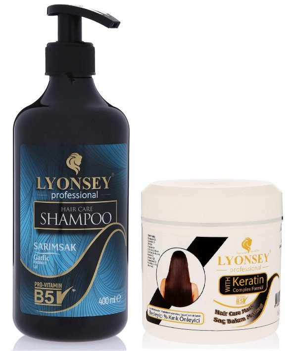 Lyonsey Sarımsak Şampuanı 400 ml + Keratin Komplex Saç Maskesi 500 ml