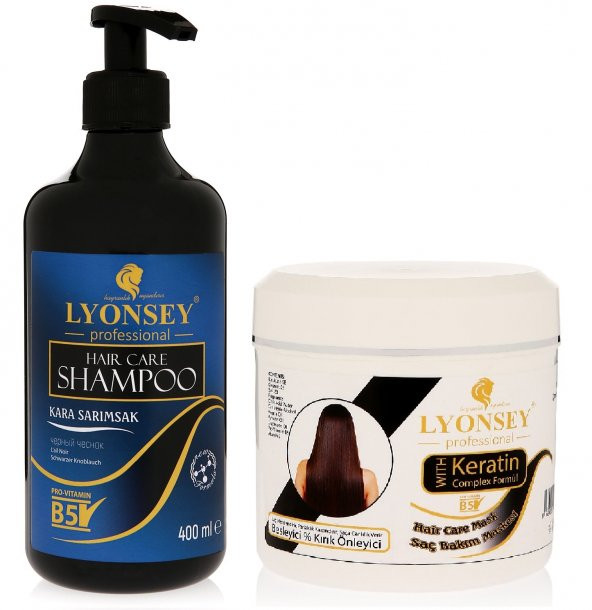 Lyonsey Kara Sarımsak Şampuanı 400 ml + Keratin Komplex Saç Maskesi 500 ml