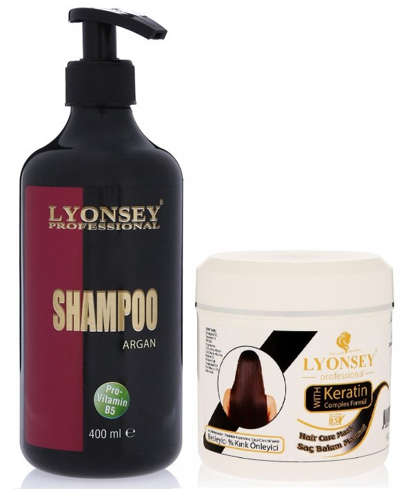 Lyonsey Argan Şampuanı 400 ml + Keratin Komplex Saç Maskesi 500 ml