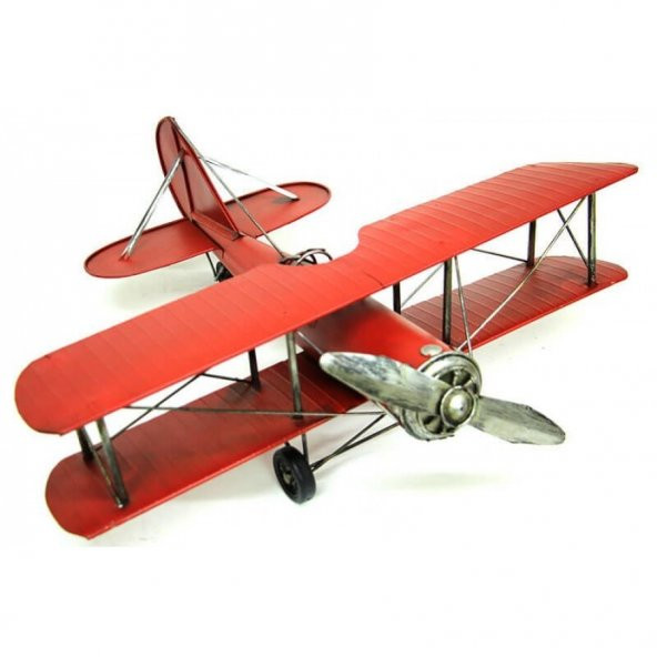 Çift Kanatlı Dekoratif Metal Keşif Uçak Büyük Boy 60 Cm ( Kırmızı )
