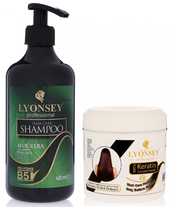 Lyonsey Aloe Vera Özlü Şampuan 400 ml + Keratin Komplex Saç Maskesi 500 ml