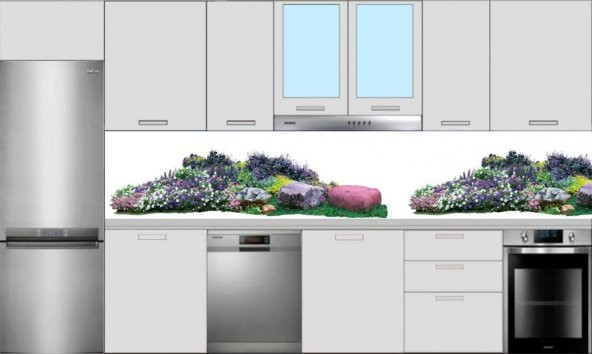 Mutfak Tezgah Arası Renkli Çiçek Deseni