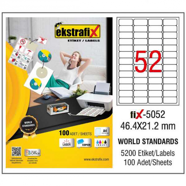 Ekstrafix Lazer Etiket 100 YP 46.4x21.2 Laser-Copy-Inkjet FİX-5052 ürün görseli 1
