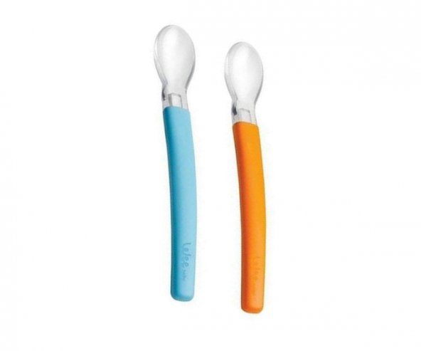 Wee Baby 122 Silikon Uçlu Mama Kaşığı (2Li) Mavi-Turuncu