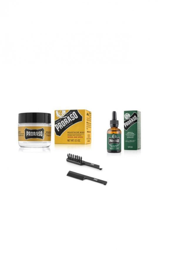 Proraso Firenze Bıyık Şekillendirici Wax 15 ml+Sakal Bakım Yağı - Olikaptus 30 ml+Bıyık Tarağı Ve Fırçası