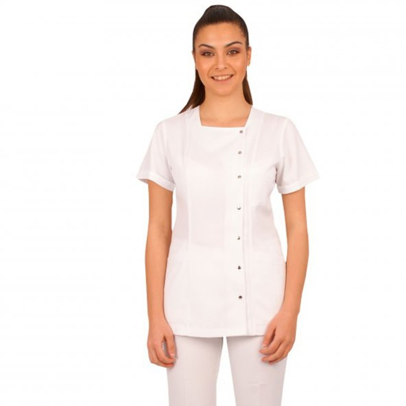 Dr Hemşire Beyaz Yandan Cıtlı Üst Alpaka Uniforma