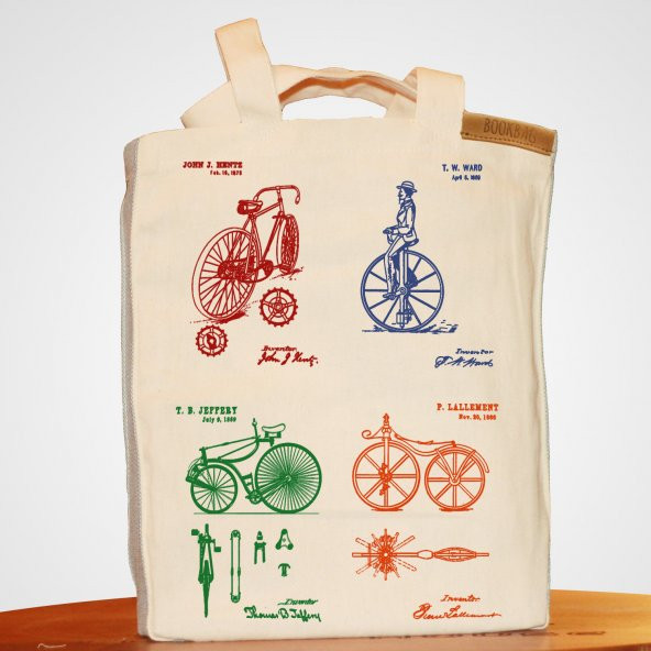 Bookbag Bisiklet Mucitleri Doğal Keten çanta