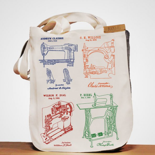 Bookbag Dikiş Makinesi Mucitleri Doğal Keten çanta