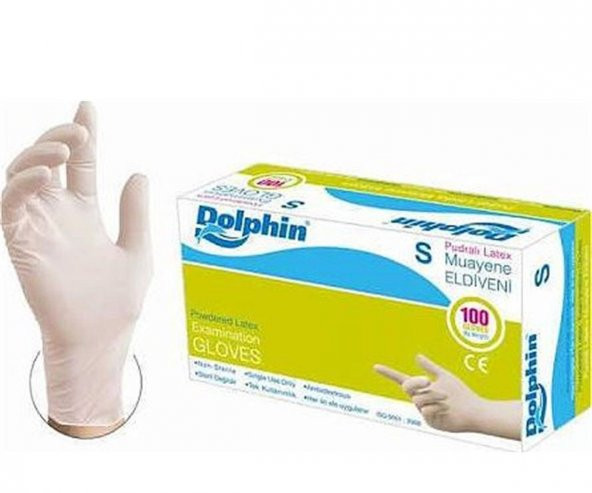 Dolphin Latex Tek Kullanımlık Pudralı Muayene Eldiven S - Beyaz