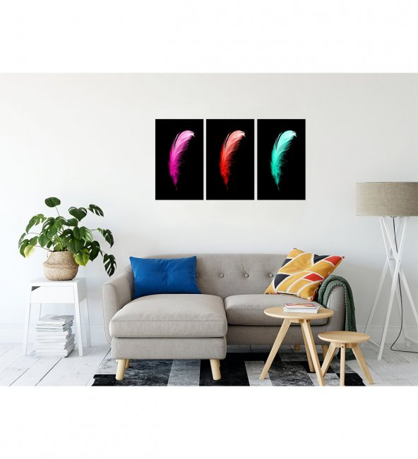 3 lü Tüy Seti Kanvas Tablo (3 parça 50x70cm herbiri) - 1