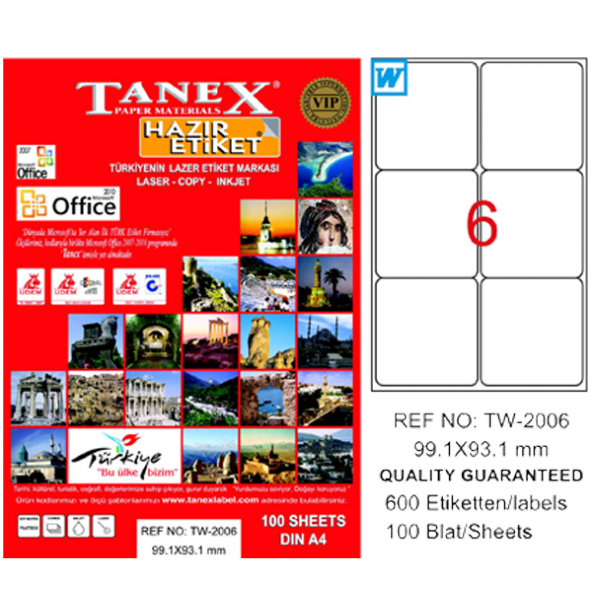Tanex Lazer Etiket 100 YP 99.1x93.1 Laser-Copy-Inkjet TW-2006