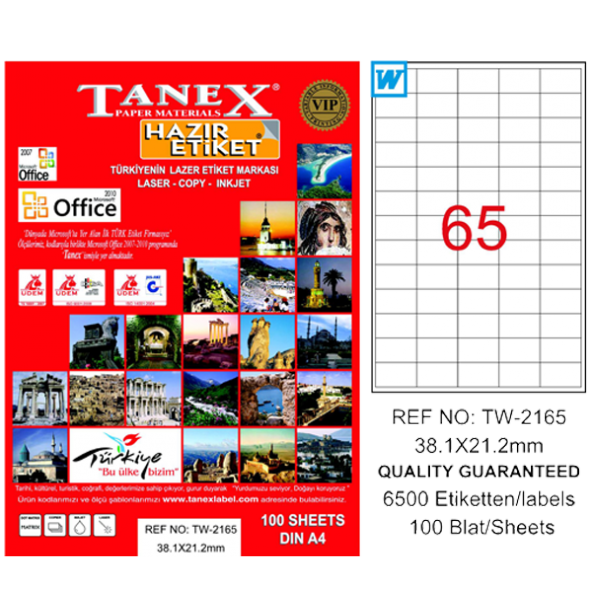 Tanex Lazer Etiket 100 YP 38x21 MM Laser-Copy-Inkjet TW-2165