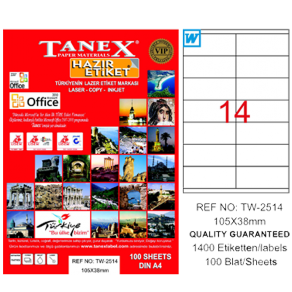 Tanex Lazer Etiket 100 YP 105x38 Laser-Copy-Inkjet TW-2514 ürün görseli 1