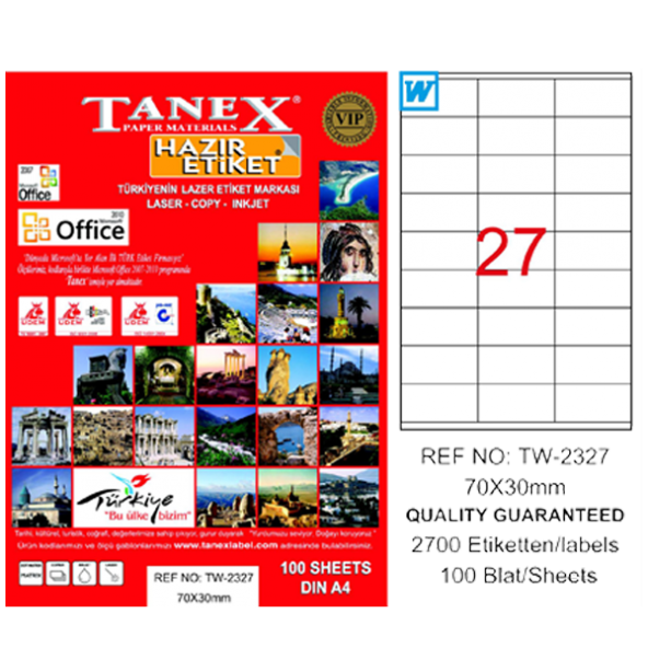 Tanex Lazer Etiket 100 YP 70x30 Laser-Copy-Inkjet TW-2327