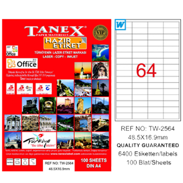 Tanex Lazer Etiket 100 YP 48.5x16.9 Laser-Copy-Inkjet TW-2564