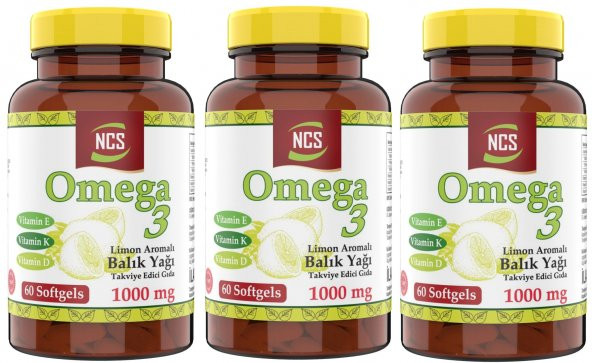 Ncs Limon Aromalı Omega 3 Balık Yağı 1000 Mg Vitamin D Vitamin K Vitamin E 60 Softgel
