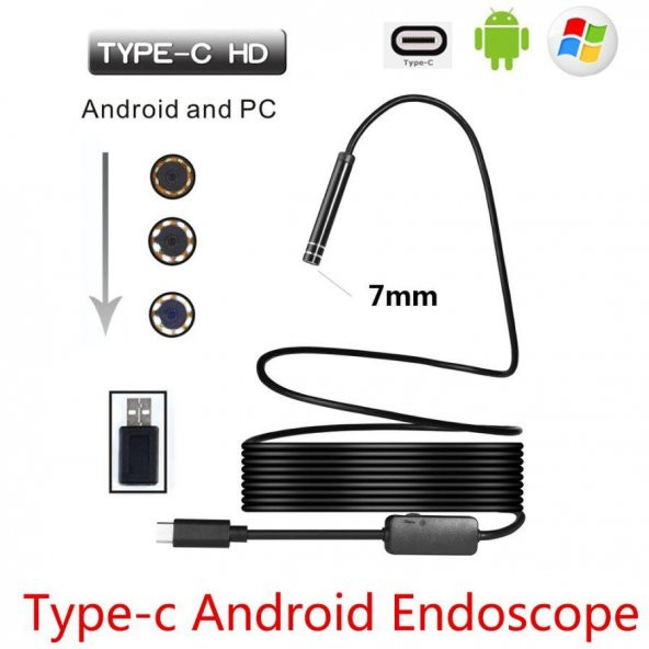 Type- C 3.1 Endoskop Yılan Android Kamera Sert Kablolu 5 Metre