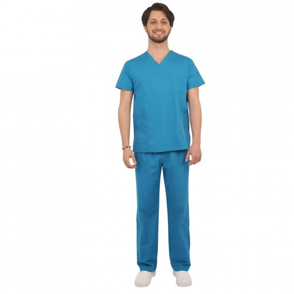 Doktor Erkek Mavi Forma V Yaka Takım Terikoton Uniforma