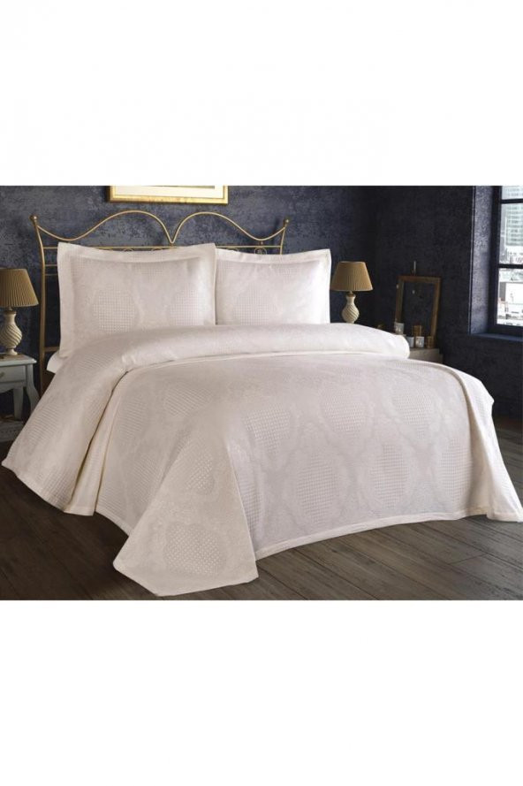 Safir Jakarlı Şönil Yatak Örtüsü Krem - Resim 3