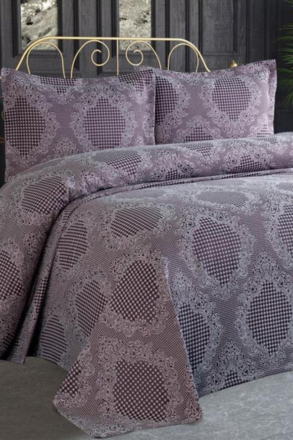 Safir Jakarlı Şönil Yatak Örtüsü Mürdüm - Resim 2