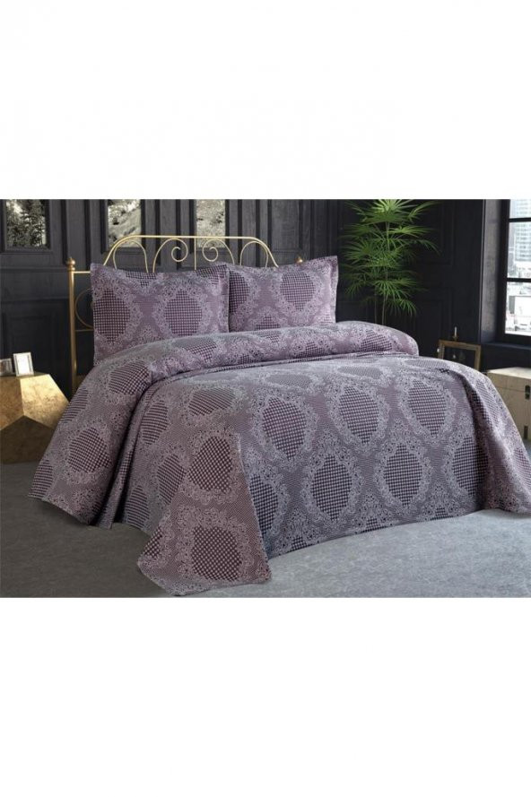 Safir Jakarlı Şönil Yatak Örtüsü Mürdüm - Resim 3