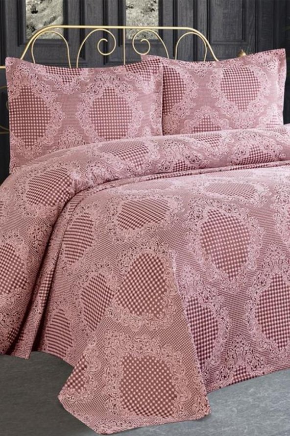 Safir Jakarlı Şönil Yatak Örtüsü Pudra - Resim 2