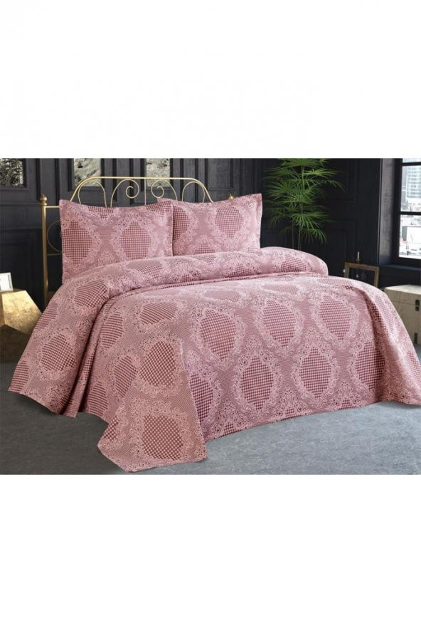 Safir Jakarlı Şönil Yatak Örtüsü Pudra - Resim 3