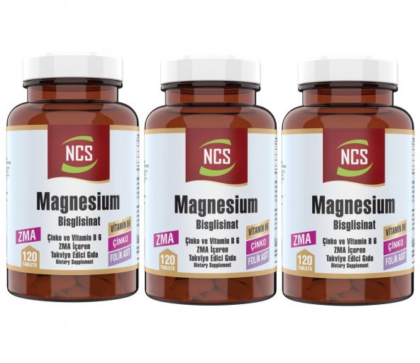 Ncs Zma 120 Tablet Çinko Folic Acid Vitamin B 6 Magnezyum Bisglisinat Magnesium 3 Adet
