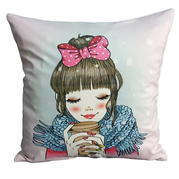 Mrs.Gugar Kahve İçen Kız Kırlent Kılıfı