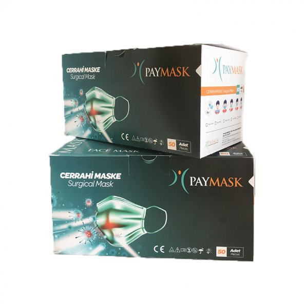 PAYMASK Cerrahi Maske -  3 Katlı - Telli - Her kutuda 50Adet 5'li Paket x2