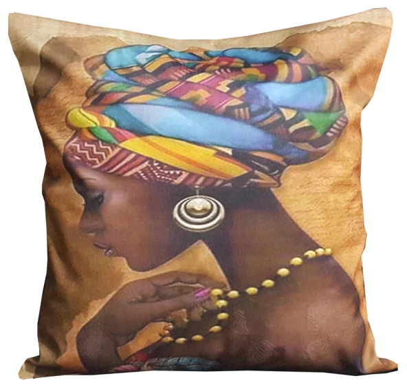 Mrs.Gugar Kahve Başörtülü Afrikalı Kırlent Kılıfı