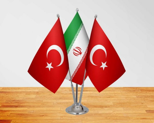 Masa Üstü İran Bayrağı Türk Bayrağı + Üçlü Direk Masa Bayrağı
