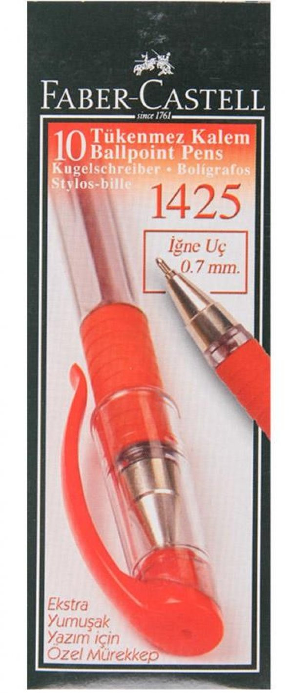 Faber Castell 1425 Tükenmez Kalem 0.7 mm İğne Uçlu kırmızı 10lu Paket