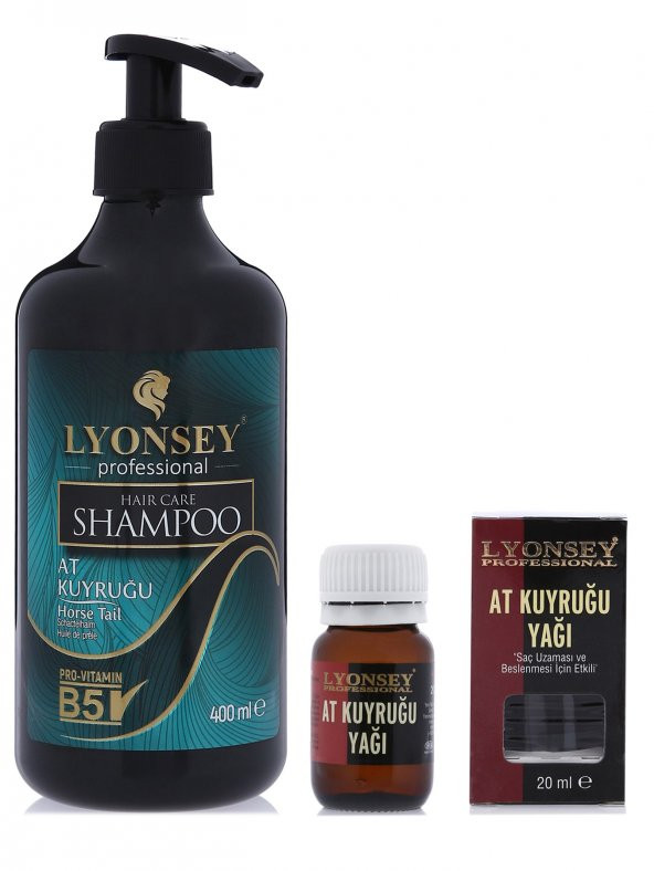 Bitkisel At Kuyruğu Saç Bakım Seti Lyonsey Şampuan 400 ml + Saç Uzatıcı Bakım Yağı 20 ml