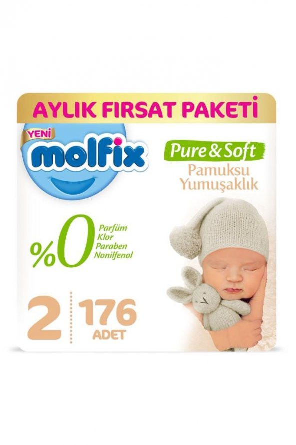 Pure&Soft Bebek Bezi 2 Beden Mini Aylık Fırsat Paketi 176 Adet
