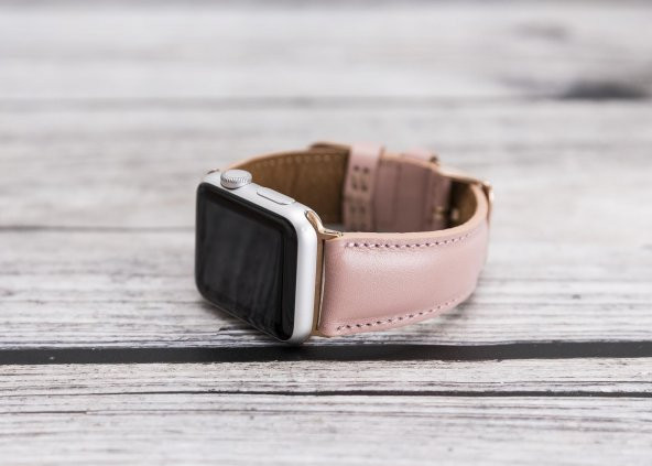 Burkley Apple Watch Deri Kordon 42 ve 44 mm Uyumlu NU2 Pembe - 2