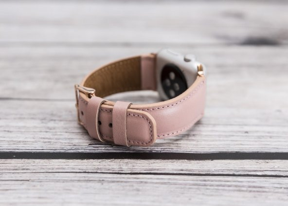 Burkley Apple Watch Deri Kordon 42 ve 44 mm Uyumlu NU2 Pembe - 3