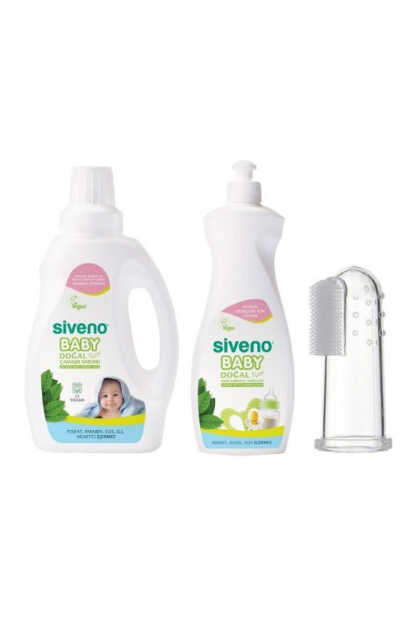 Doğal Çamaşır Sabunu 750 ml+Baby Emzik & Biberon Temizleyici 500 ml+Smiley Baby Beyaz Silikon Parmak Diş Fırçası