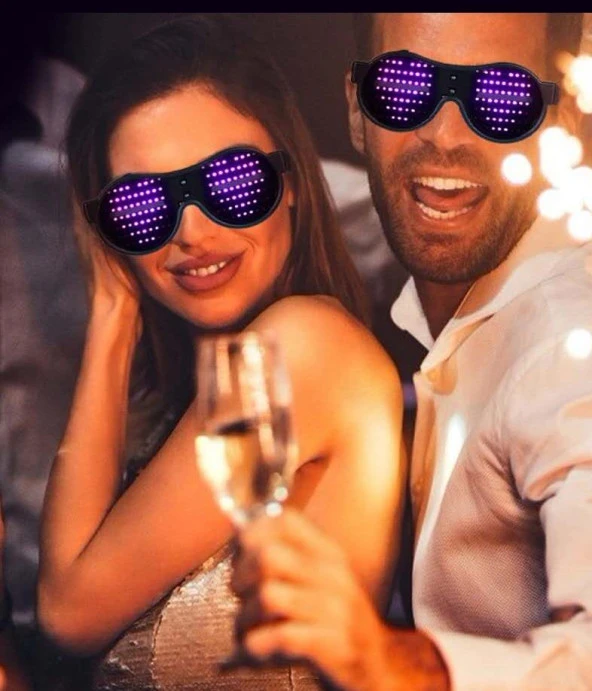 Pembe Led Işıklı Pilli Parti Gözlüğü Kablosuz Yılbaşı Düğün Eğlence - 5