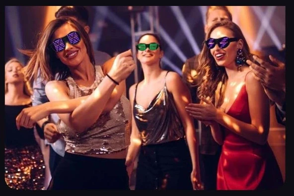 Pembe Led Işıklı Pilli Parti Gözlüğü Kablosuz Yılbaşı Düğün Eğlence - 6