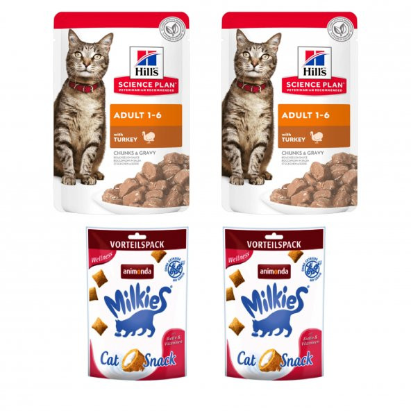 Hill’s SP Pouch Hindili Yaş Mama 2x85 Gr - Animonda Milkies Wellness Ödül Maması 2x30 gr.