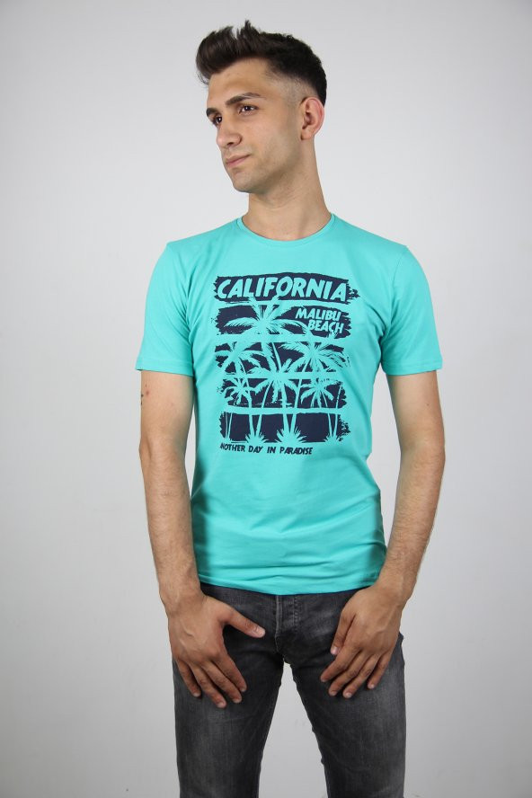 Blackcoach Mint Yeşili Erkek Bisiklet Yaka Slim-Fit T-Shirt