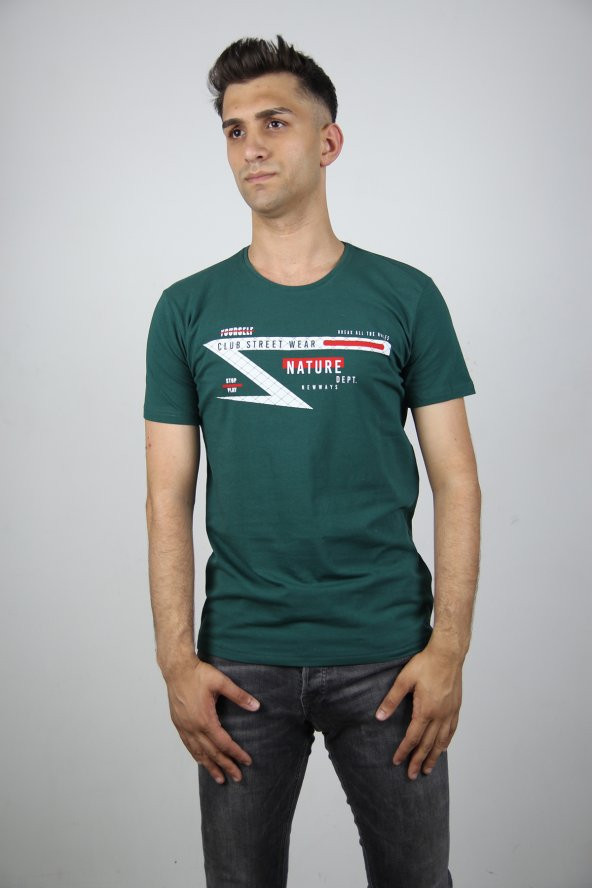 Blackcoach Yeşil Erkek Bisiklet Yaka Slim-Fit T-Shirt