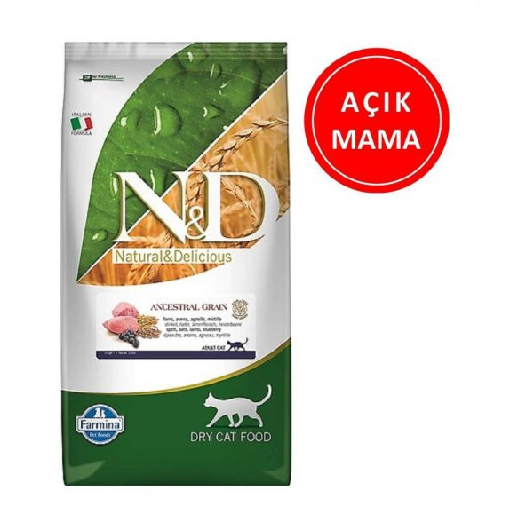 ND Düşük Tahıllı Kuzu Etli Yaban Mersinli Kedi Maması 1 Kg AÇIK